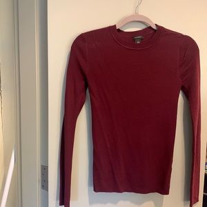 Halogen Maroon Ribbed Fitted Sweater, Size S